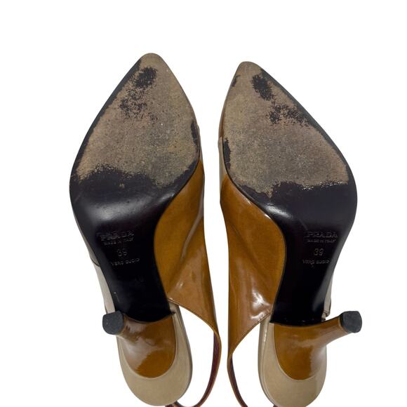 Prada Vintage Y2K Brown Leather Slingback Mule Pumps Logo Heels EU 39 - Picture 5 of 9